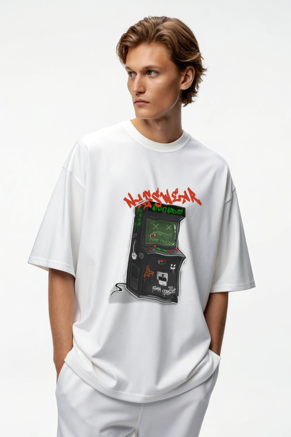 Arcade Oversized Graphic Tee – White